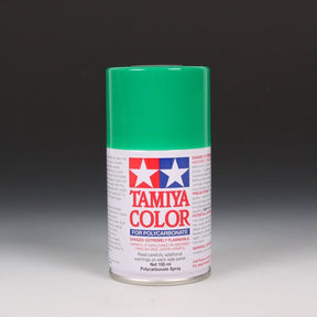 Tamiya PS-25 Bright Green spray paint in a 100ml container, ready for model and hobby painting projects.