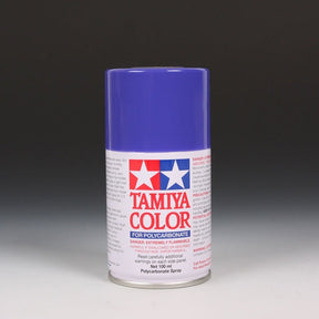 Tamiya PS-35 Blue Violet spray paint in a 100ml can, shown with the blue violet color and spray nozzle.