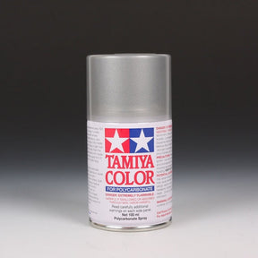 Tamiya PS-36 Transparent Silver spray paint in a 100ml can, shown with the silver-colored spray nozzle and label.