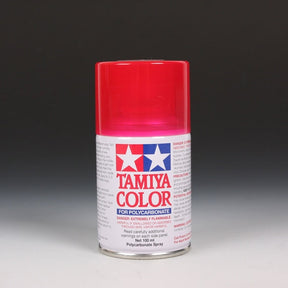 Tamiya PS-37 transparent red spray paint bottle with 100ml capacity for model customization and painting projects.