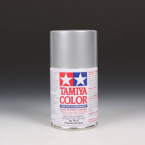Tamiya PS-48 semi-gloss silver spray paint in 100ml aerosol can, ideal for model finishing and detailing projects.