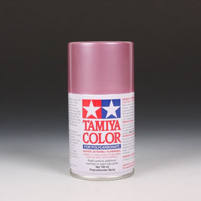 Tamiya PS-50 Sparkling Pink Spray Paint can, 100ml, with pink glitter finish and spray nozzle for model and hobby projects.