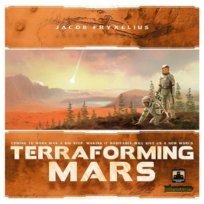 Terraforming Mars board game by Stronghold Games, showing the colorful game board with planets, cards, and tokens for strategic play.
