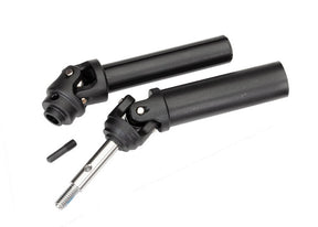 Traxxas rear extreme heavy-duty driveshaft assembly for RC vehicles, featuring durable metal components and precise fit.