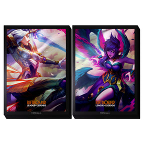 100 UVS Games Riftbound Vendetta card game featuring Kayle vs Morgana with colorful artwork and detailed character illustrations.