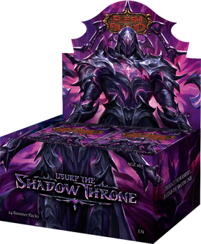 Legends Story Studios Flesh and Blood Usurp the Shadow Throne booster box of collectible trading cards with vibrant artwork.