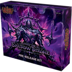 Flesh and Blood Usurp the Shadow Throne Pre-Release Kit with game cards, tokens, and accessories for the collectible card game.