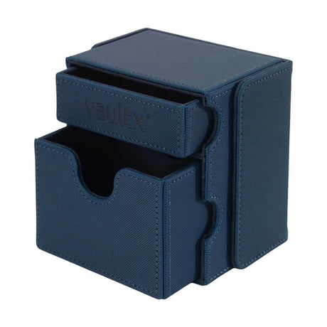 Vault X Exo-Tec Game Box 100+ in blue, a durable storage case for game cartridges with secure latch and compact design.