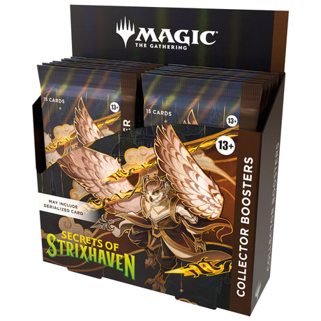 Wizards of the Coast Magic: The Gathering Secrets of Strixhaven Collector Booster Box with colorful booster packs and artwork.