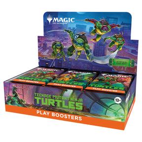 Teenage Mutant Ninja Turtles Play Booster by Wizards of the Coast featuring colorful TMNT-themed cards and artwork.