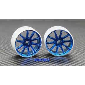 Blue chrome GL Racing R10 AWD rims displayed on a vehicle, showcasing their sleek, shiny finish and sporty design.