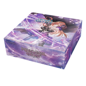 First edition booster pack of Grand Archive TCG Mercurial Heart by Weebs of the Shore, featuring colorful card artwork.