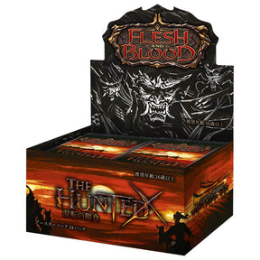 Flesh and Blood The Hunted Japanese booster box of collectible trading cards by Legends Story Studios, featuring colorful card artwork.