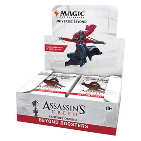 MTG Assassin's Creed Booster Box by Wizards of the Coast, featuring colorful artwork and booster packs for collectible card game.