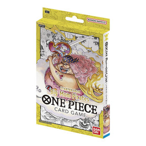 Bandai One Piece TCG Big Mom Pirates Starter Deck (ST-07) featuring colorful artwork of Big Mom with playing cards and game components.