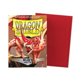 Dragon Shield Matte Ruby Standard Sleeves for cards, shown in a flat view with vibrant red, durable card game protective sleeves.