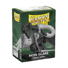 Dragon Shield non-glare matte forest green standard sleeves for trading cards, showing the green card sleeves with matte finish.
