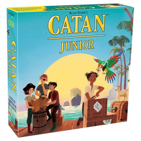 3D view of Catan Junior board game box by Catan Studio, showing colorful game artwork and title on the front.