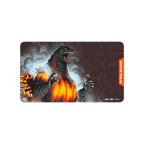 Burning Godzilla playmat from Universus: Godzilla Reign of Kaiju by UVS Games, featuring detailed monster artwork.