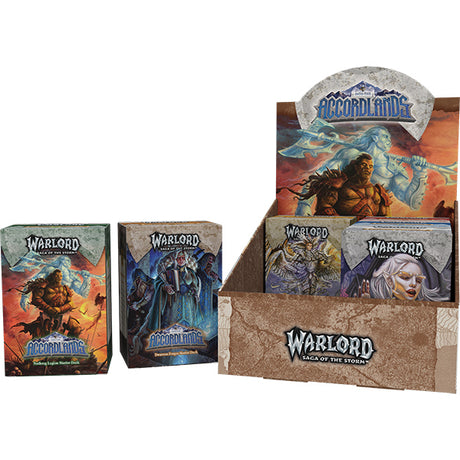 Warlord CCG Saga of the Storm Into the Accordlands Starter Deck by Kingswood Games, featuring colorful fantasy-themed cards.