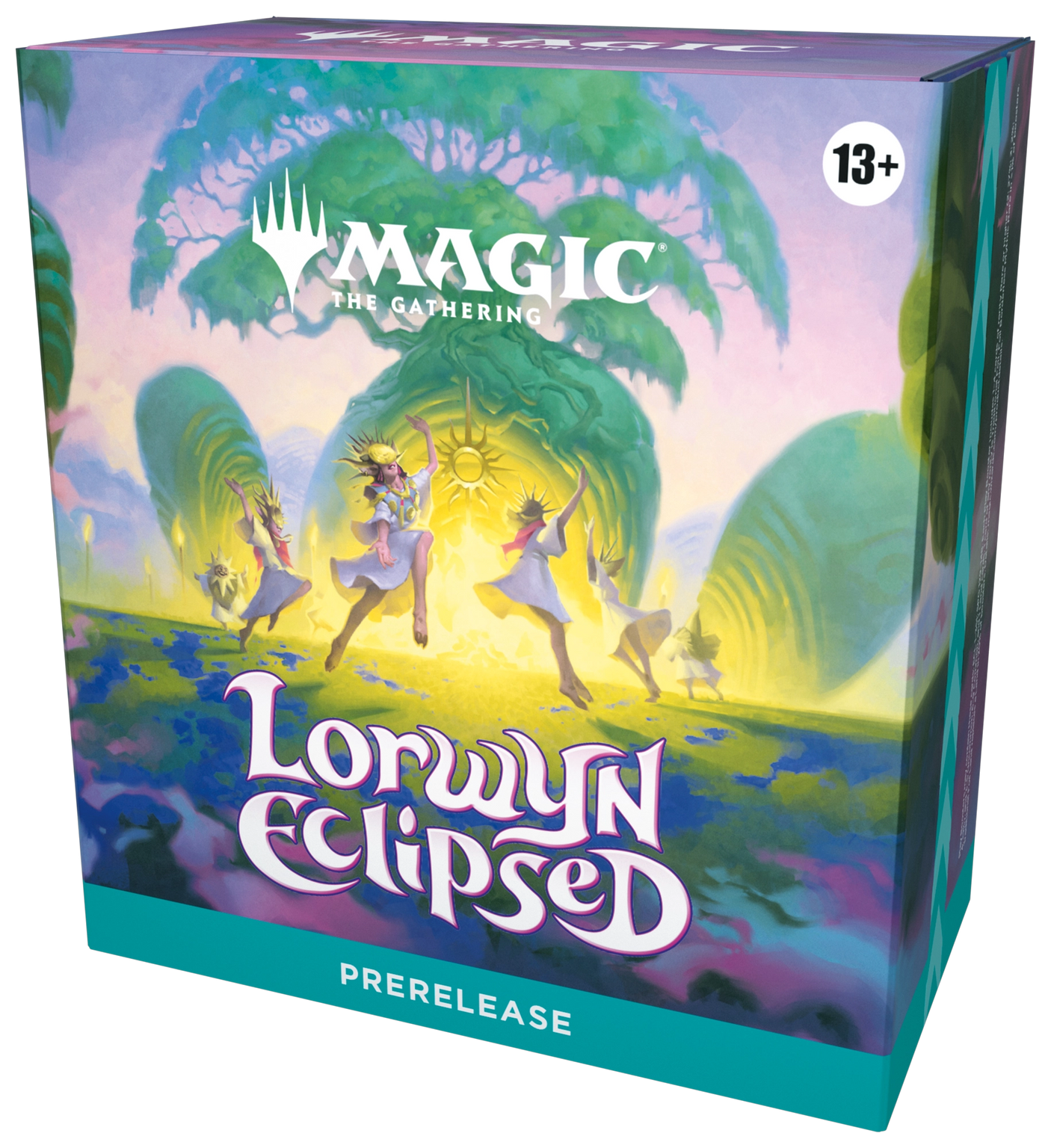 MTG Lorwyn Eclipsed Prerelease Pack box featuring colorful card artwork and Wizards of the Coast branding for the collectible card game.