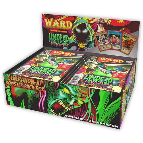 Ward Undead Invasion Booster Box with trading cards, featuring spooky undead characters and vibrant artwork for collectors.