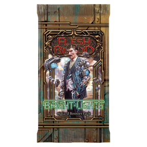 Flesh and Blood Bright Lights Booster Pack of collectible trading cards by Legends Story Studios, featuring colorful card artwork.