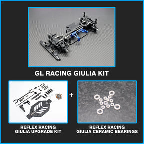 GL Racing Giulia Pro Kit with Reflex upgrade and ceramic bearing, shown in a sleek automotive performance package.