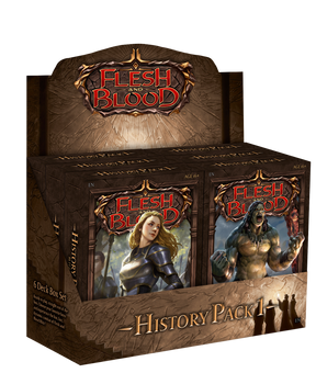 Flesh and Blood History Pack 1 Blitz Decks collectible trading cards by Legends Story Studios displayed in a box.