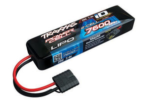 Traxxas 7600mAh 7.4V 2S LiPo battery for RC cars, showing the black and red battery pack with Traxxas branding.