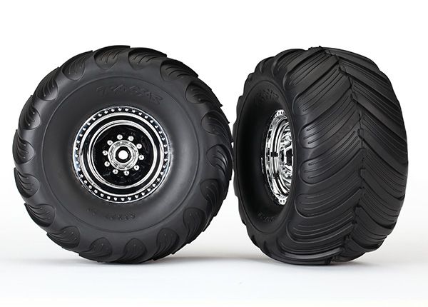 Traxxas: Chrome Monster Truck Wheels with Terra Groove Tires (2 pcs)