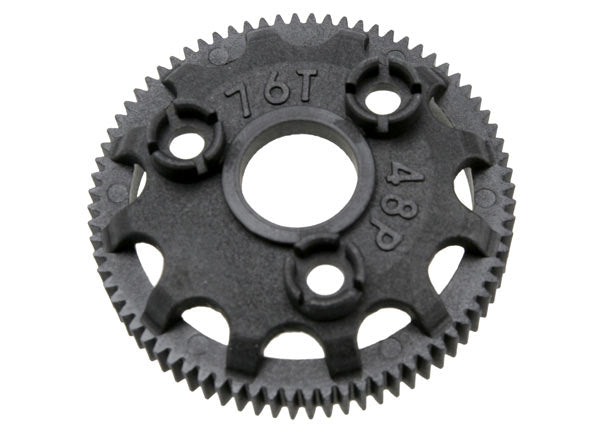 Traxxas 76-tooth spur gear with 48-pitch for RC car drivetrain, showing metal gear with teeth and gear teeth detail