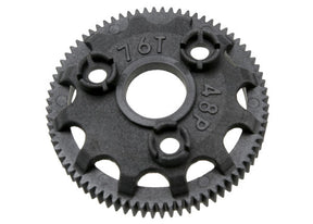Traxxas 76-tooth spur gear with 48-pitch for RC car drivetrain, showing metal gear with teeth and gear teeth detail
