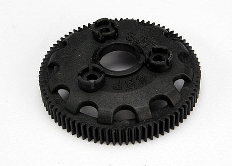 Traxxas 83-tooth spur gear for RC cars, 48-pitch metal gear with gear teeth visible and detailed surface texture.