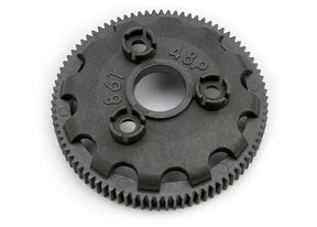 Traxxas 86-tooth spur gear with 48-pitch for RC car drivetrain, metal gear for durability and performance.