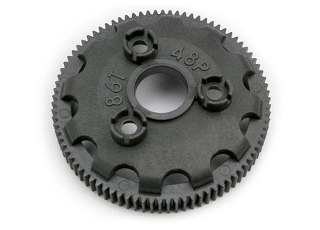 Traxxas 86-tooth spur gear with 48-pitch for RC car drivetrain, metal gear for durability and performance.