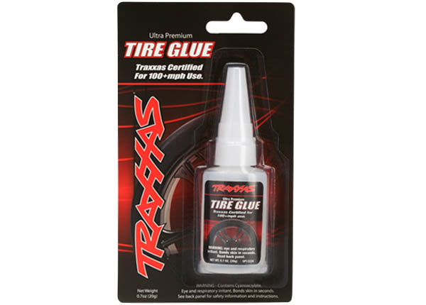 Traxxas Ultra-Premium Tire Glue bottle with applicator tip, designed for durable tire assembly and sealing in RC vehicles.