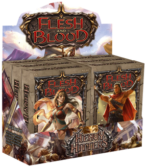 Flesh and Blood Heavy Hitters Blitz Deck collectible trading cards displayed in a sleek gaming deck by Legends Story Studios.