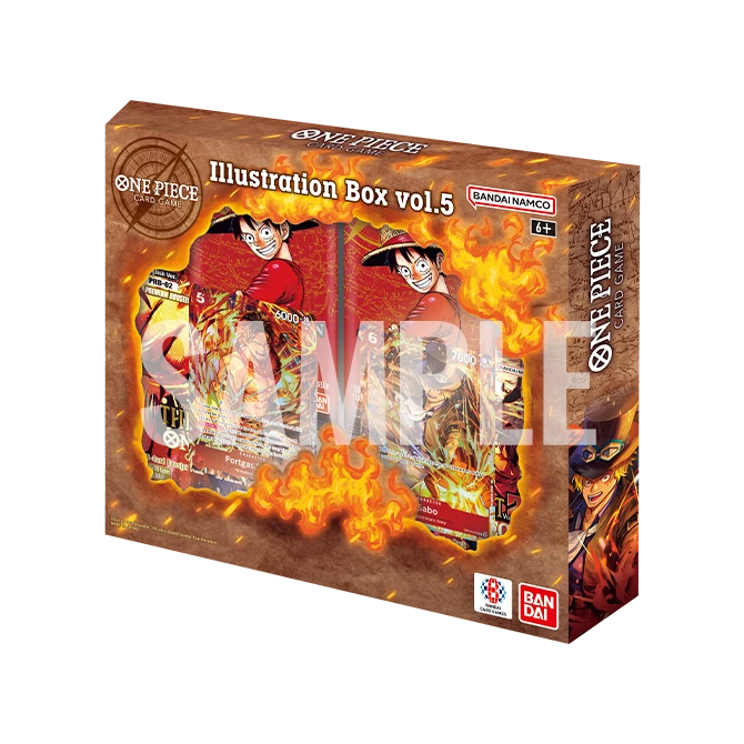 Bandai One Piece TCG Illustration Box Vol. 5 featuring colorful artwork and collectible card game illustrations.
