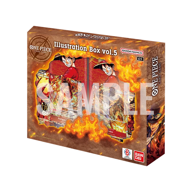 Bandai One Piece TCG Illustration Box Vol. 5 featuring colorful artwork and collectible card game illustrations.