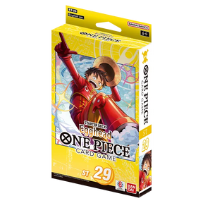 Bandai One Piece TCG Starter Deck Egghead featuring colorful character cards and game accessories in vibrant packaging.