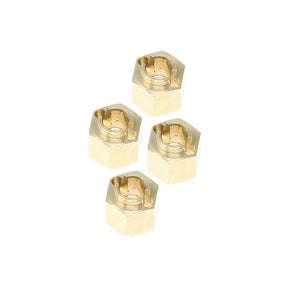 Redcat brass wheel hexes for RC cars, showing shiny metal components used to attach wheels securely.