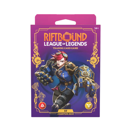 Riftbound: Unleashed Vi Champion Deck by UVS Games featuring colorful card artwork and game components on a white background.