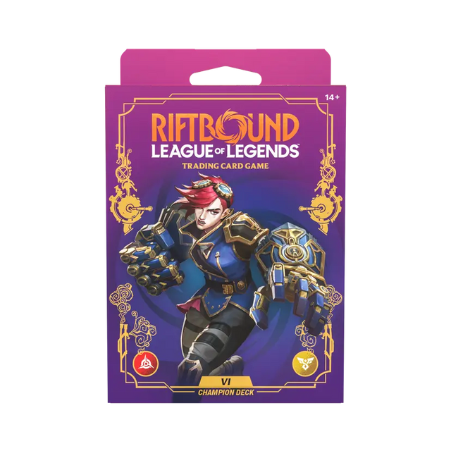 Riftbound: Unleashed Vi Champion Deck by UVS Games featuring colorful card artwork and game components on a white background.