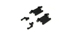 Kyosho Mini-Z MR-04 front suspension arm set for RC car, showing detailed plastic components and mounting points.