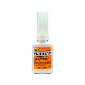 Zap Plasti-Zap CA super glue bottle with applicator tip, 1/3oz plastic adhesive for repairs and bonding.
