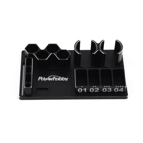 Powerhobby Multi-Function Tool Stand for Kyosho Mini-Z RC car parts, adjustable and sturdy for precise maintenance and repairs.