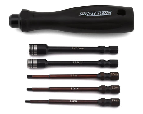 ProTek RC TruTorque 5-piece metric drive hex and nut driver set with ergonomic handles and precision tips for RC hobbyists.