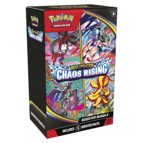 Pokémon TCG Chaos Rising Booster Bundle featuring colorful booster packs with Pokémon characters and artwork.