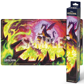 Lorcana TCG Dragon Fire Winterspell playmat featuring fiery dragon and winter-themed artwork for trading card game play.
